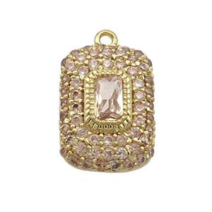 Copper Rectangle Pendant Pave Champagne Zircon Gold Plated, approx 10-14mm [FN37038]