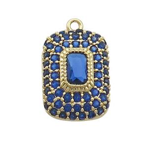 Copper Rectangle Pendant Pave Blue Zircon Gold Plated, approx 10-14mm [FN37039]