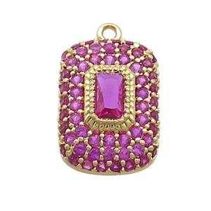 Copper Rectangle Pendant Pave Fuchsia Zircon Gold Plated, approx 10-14mm [FN37040]