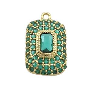 Copper Rectangle Pendant Pave Green Zircon Gold Plated, approx 10-14mm [FN37041]