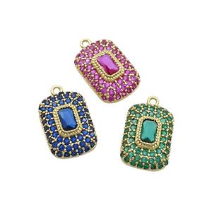 Copper Rectangle Pendant Pave Zircon Gold Plated Mixed, approx 10-14mm [FN37042]
