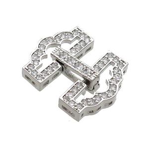 Copper Clasp Pave Zircon Platinum Plated, approx 15-18mm [FN37043]