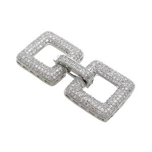 Copper Clasp Pave Zircon Platinum Plated Square, approx 18mm, 40mm [FN37047]