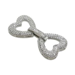 Copper Clasp Pave Zircon Platinum Plated Heart, approx 20mm, 40mm [FN37049]