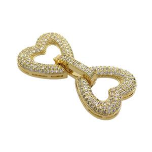 Copper Clasp Pave Zircon Gold Plated Heart, approx 20mm, 40mm [FN37050]