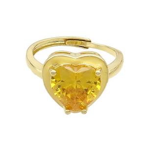 Copper Rings Pave Crystal Glass Yellow Enamel Heart Adjustable Gold Plated, approx 10mm, 18mm dia [FN37053]