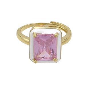 Copper Rings Pave Pink Crystal Glass Enamel Heart Adjustable Gold Plated, approx 11-13mm, 18mm dia [FN37055]