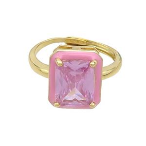 Copper Rings Pave Pink Crystal Glass Enamel Heart Adjustable Gold Plated, approx 11-13mm, 18mm dia [FN37056]