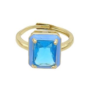 Copper Rings Pave Blue Crystal Glass Enamel Heart Adjustable Gold Plated, approx 11-13mm, 18mm dia [FN37058]