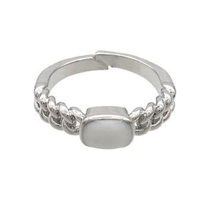 Copper Rings White Enamel Adjustable Platinum Plated, approx 5-7mm, 18mm dia [FN37059]
