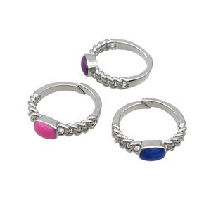 Copper Rings Enamel Adjustable Platinum Plated Mixed, approx 5-7mm, 18mm dia [FN37065]