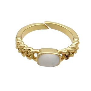 Copper Rings White Enamel Adjustable Gold Plated, approx 5-7mm, 18mm dia [FN37066]