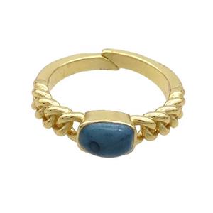 Copper Rings Green Enamel Adjustable Gold Plated, approx 5-7mm, 18mm dia [FN37068]