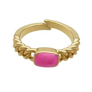Copper Rings Hotpink Enamel Adjustable Gold Plated, approx 5-7mm, 18mm dia [FN37069]