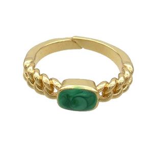 Copper Rings Green Enamel Adjustable Gold Plated, approx 5-7mm, 18mm dia [FN37070]