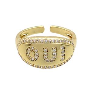 Copper Rings Pave Zircon OUI Gold Plated, approx 10-18mm, 18mm dia [FN37076]