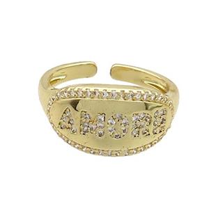 Copper Rings Pave Zircon AMORE Gold Plated, approx 10-18mm, 18mm dia [FN37078]