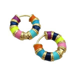 Copper Hoop Earrings Multicolor Enamel Gold Plated, approx 20mm dia [FN37080]