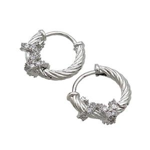 Copper Hoop Earrings Pave Zircon Platinum Plated, approx 16mm dia [FN37081]