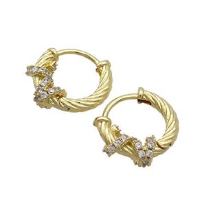 Copper Hoop Earrings Pave Zircon Gold Plated, approx 16mm dia [FN37082]