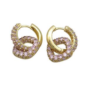 Copper Hoop Earrings Pave Pink Zircon Gold Plated, approx 14mm, 18mm dia [FN37086]