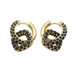 Copper Hoop Earrings Pave Black Zircon Gold Plated, approx 14mm, 18mm dia [FN37087]