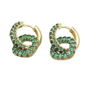 Copper Hoop Earrings Pave Green Zircon Gold Plated, approx 14mm, 18mm dia [FN37090]