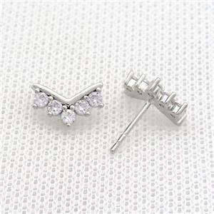Copper Stud Earrings Pave Zircon Platinum Plated, approx 8-12mm [FN37091]