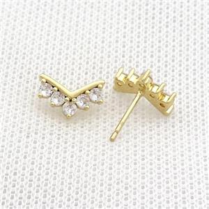Copper Stud Earrings Pave Zircon Gold Plated, approx 8-12mm [FN37092]