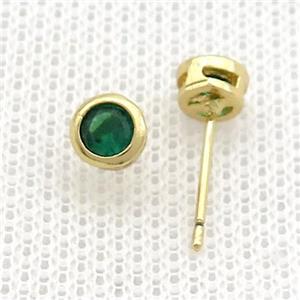 Copper Stud Earrings Pave Green Zircon Gold Plated, approx 5mm [FN37096]