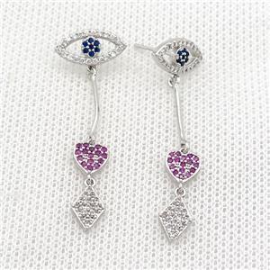 Copper Stud Earrings Pave Zircon Eye Platinum Plated, approx 6.5-40mm [FN37097]