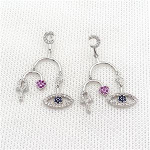 Copper Stud Earrings Pave Zircon Eye Platinum Plated, approx 6.5mm, 6-10mm, 40mm [FN37099]