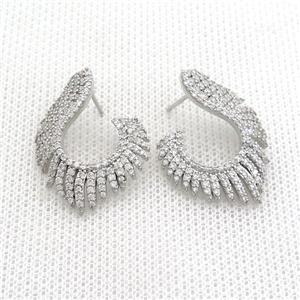Copper Stud Earrings Pave Zircon Platinum Plated, approx 22-28mm [FN37101]