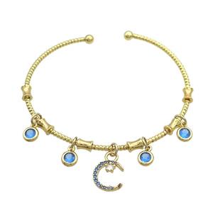 Copper Bangles Pave Blue Zircon Gold Plated, approx 10mm, 5mm, 50-60mm dia [FN37105]