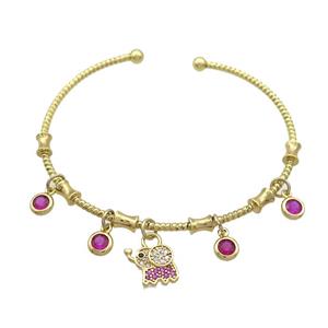 Copper Bangles Pave Fuchsia Zircon Gold Plated, approx 10mm, 5mm, 50-60mm dia [FN37106]