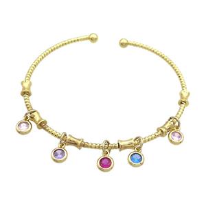 Copper Bangles Pave Multicolor Zircon Gold Plated, approx 5mm, 50-60mm dia [FN37107]