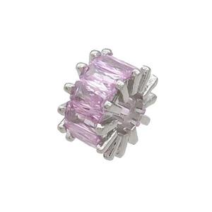 Copper Rondelle Beads Pave Pink Zircon Large Hole Platinum Plated, approx 10mm, 4mm hole [FN37141]