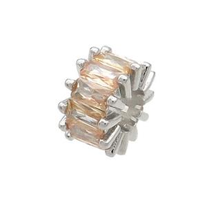 Copper Rondelle Beads Pave Champagne Zircon Large Hole Platinum Plated, approx 10mm, 4mm hole [FN37144]