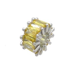 Copper Rondelle Beads Pave Yellow Zircon Large Hole Platinum Plated, approx 10mm, 4mm hole [FN37145]