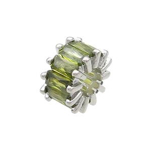 Copper Rondelle Beads Pave Olive Zircon Large Hole Platinum Plated, approx 10mm, 4mm hole [FN37146]