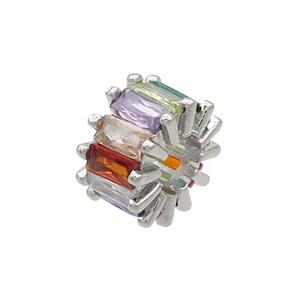 Copper Rondelle Beads Pave Multicolor Zircon Large Hole Platinum Plated, approx 10mm, 4mm hole [FN37149]