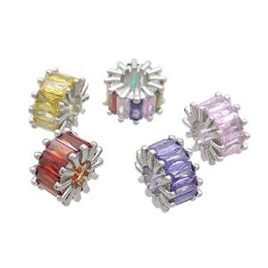 Copper Rondelle Beads Pave Zircon Large Hole Platinum Plated Mixed, approx 10mm, 4mm hole [FN37150]