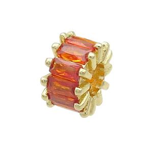 Copper Rondelle Beads Pave Orange Zircon Large Hole Gold Plated, approx 10mm, 4mm hole [FN37157]