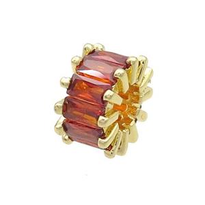 Copper Rondelle Beads Pave Red Zircon Large Hole Gold Plated, approx 10mm, 4mm hole [FN37158]