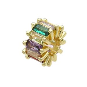 Copper Rondelle Beads Pave Multicolor Zircon Large Hole Gold Plated, approx 10mm, 4mm hole [FN37159]