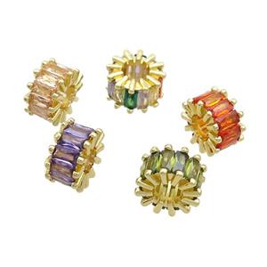 Copper Rondelle Beads Pave Zircon Large Hole Gold Plated Mixed, approx 10mm, 4mm hole [FN37160]