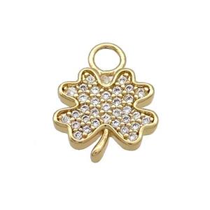 Copper Clover Pendant Pave Zirconia Gold Plated, approx 12mm, 3mm hole [FN37163]