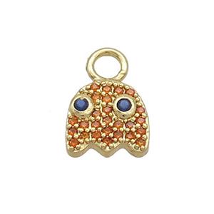 Halloween Ghost Charms Copper Pendant Pave Zircon Gold Plated, approx 9-10mm, 3mm hole [FN37164]
