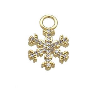 Copper Snowflake Pendant Pave Zircon Christmas Gold Plated, approx 12mm, 3mm hole [FN37172]