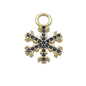 Copper Snowflake Pendant Pave Blue Zircon Christmas Gold Plated, approx 12mm, 3mm hole [FN37173]